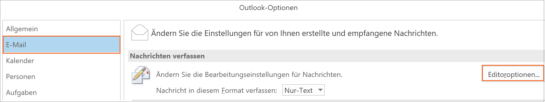 MS Outlook - Editoroptionen in den Optionen einstellen