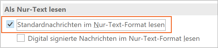 MS Outlook - Nur Text Format
